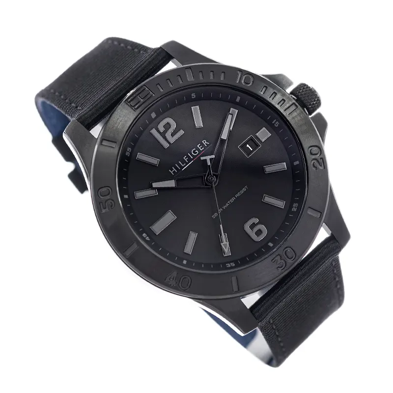 Tommy Hilfiger Grey Dial Fabric Leather Men's Watch- 1791993